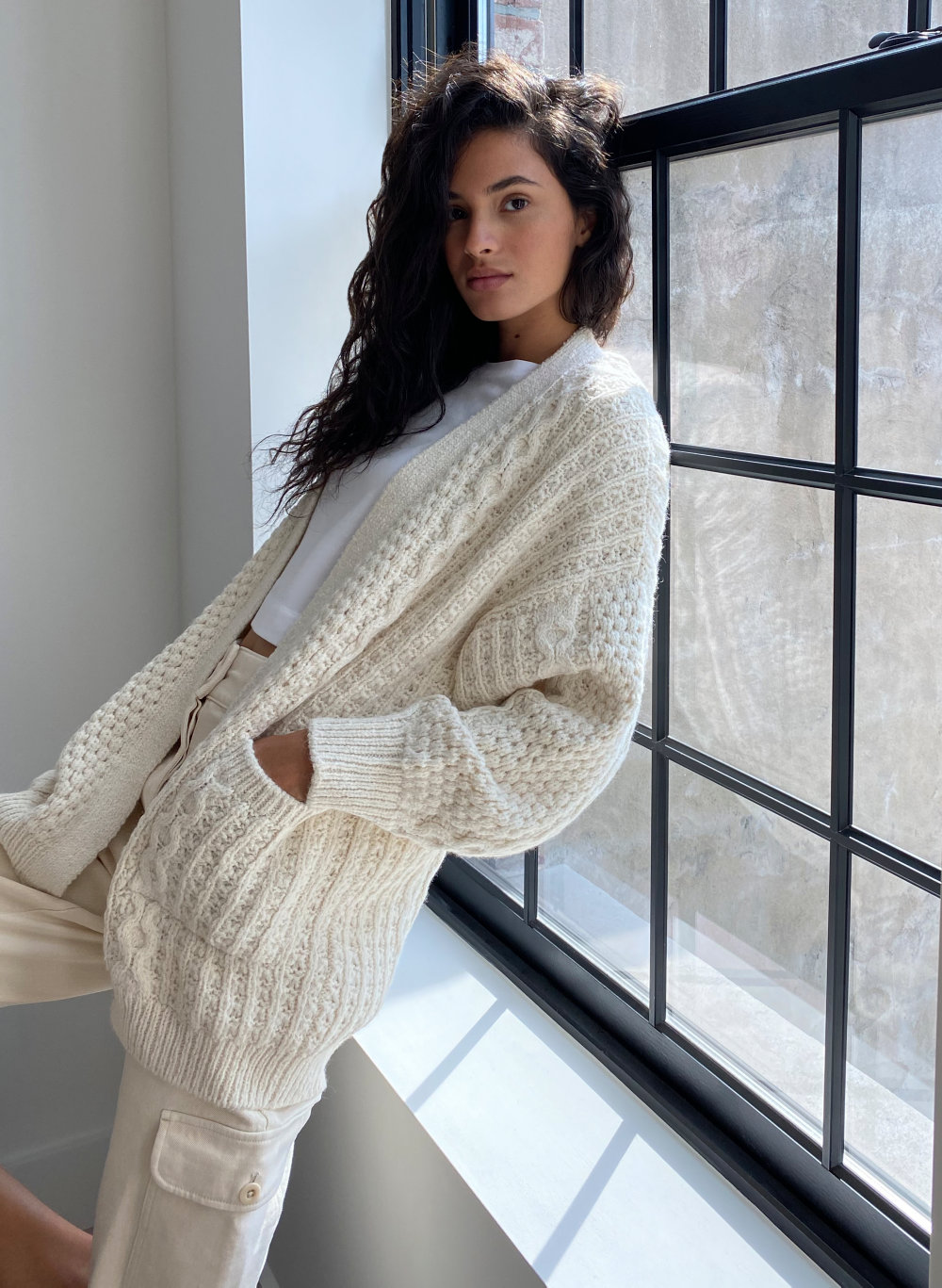 wool and alpaca cable knit sweater Chunky knit oversized cardigan
