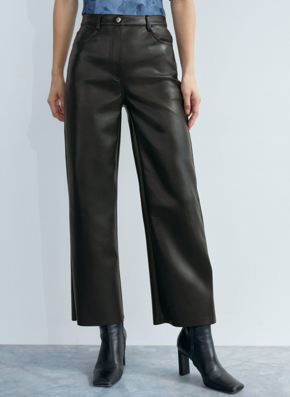 Faux Leather Wide Leg Pants High Street Ladies Loose Flare