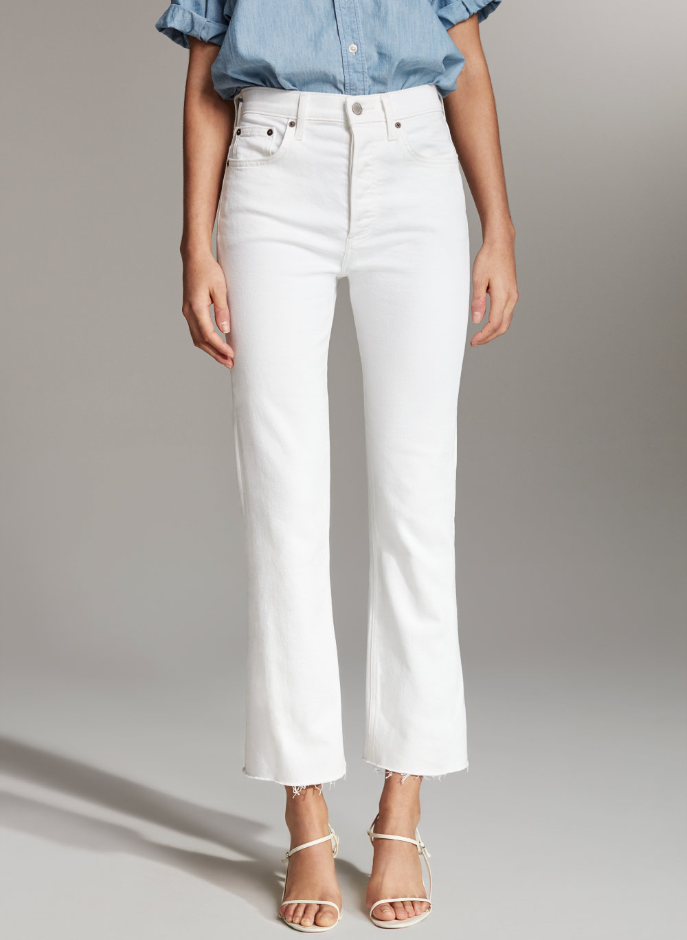 cropped white flare jeans