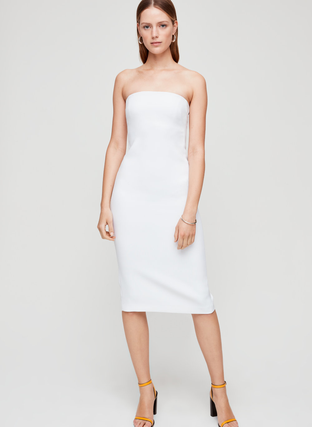 white strapless bodycon dress