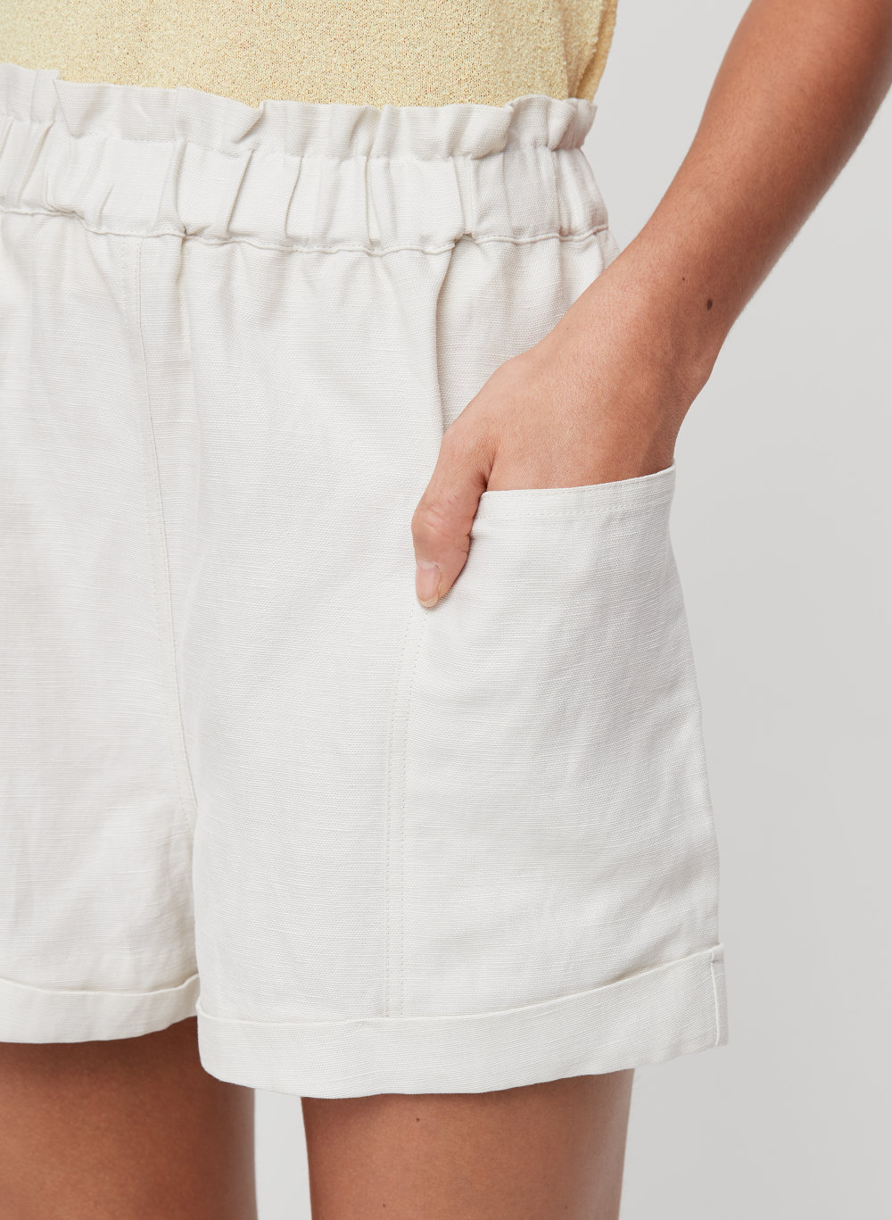 white high waisted linen shorts