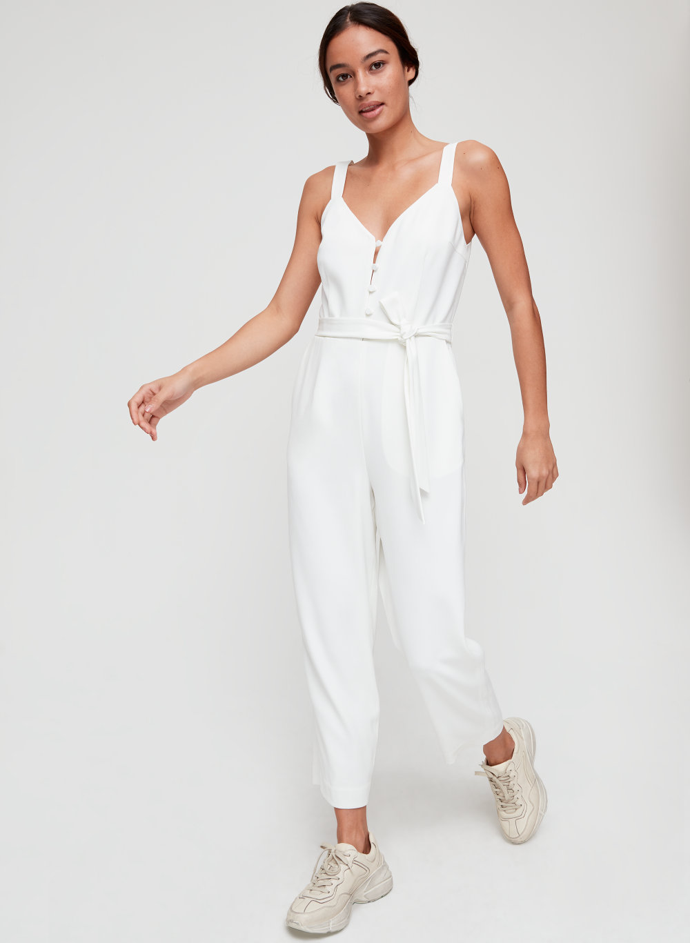 white tight fitted jumpsuit