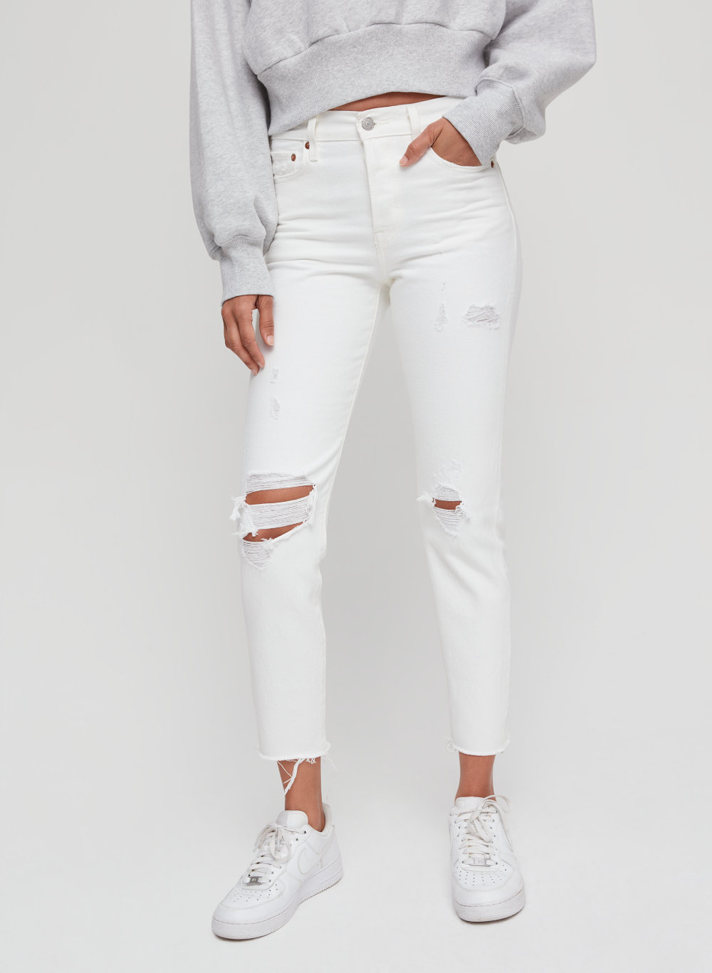 white levi ripped jeans