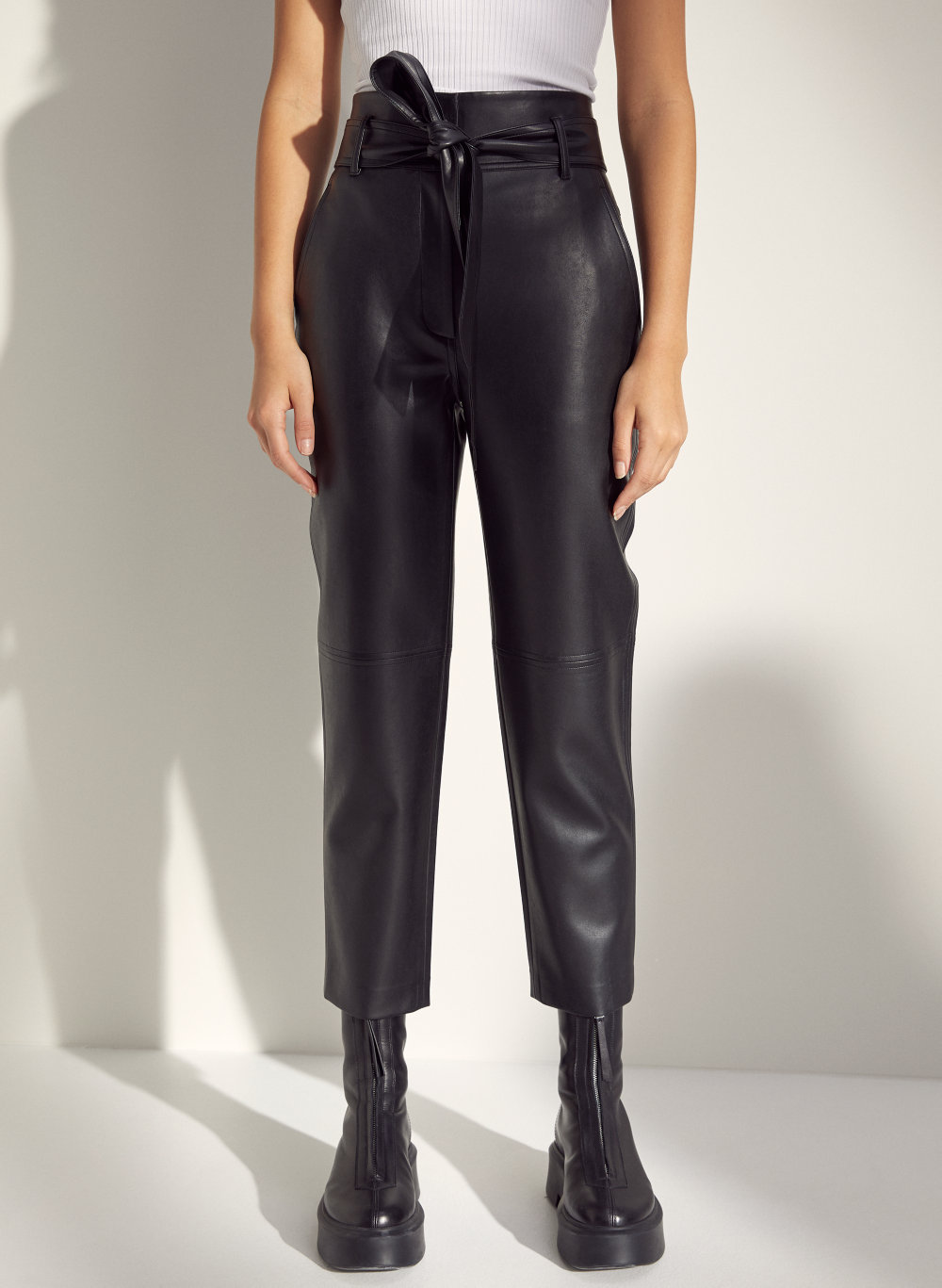 tie waist leather trousers