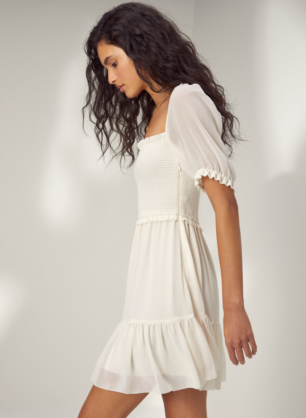 white short sleeve mini dress