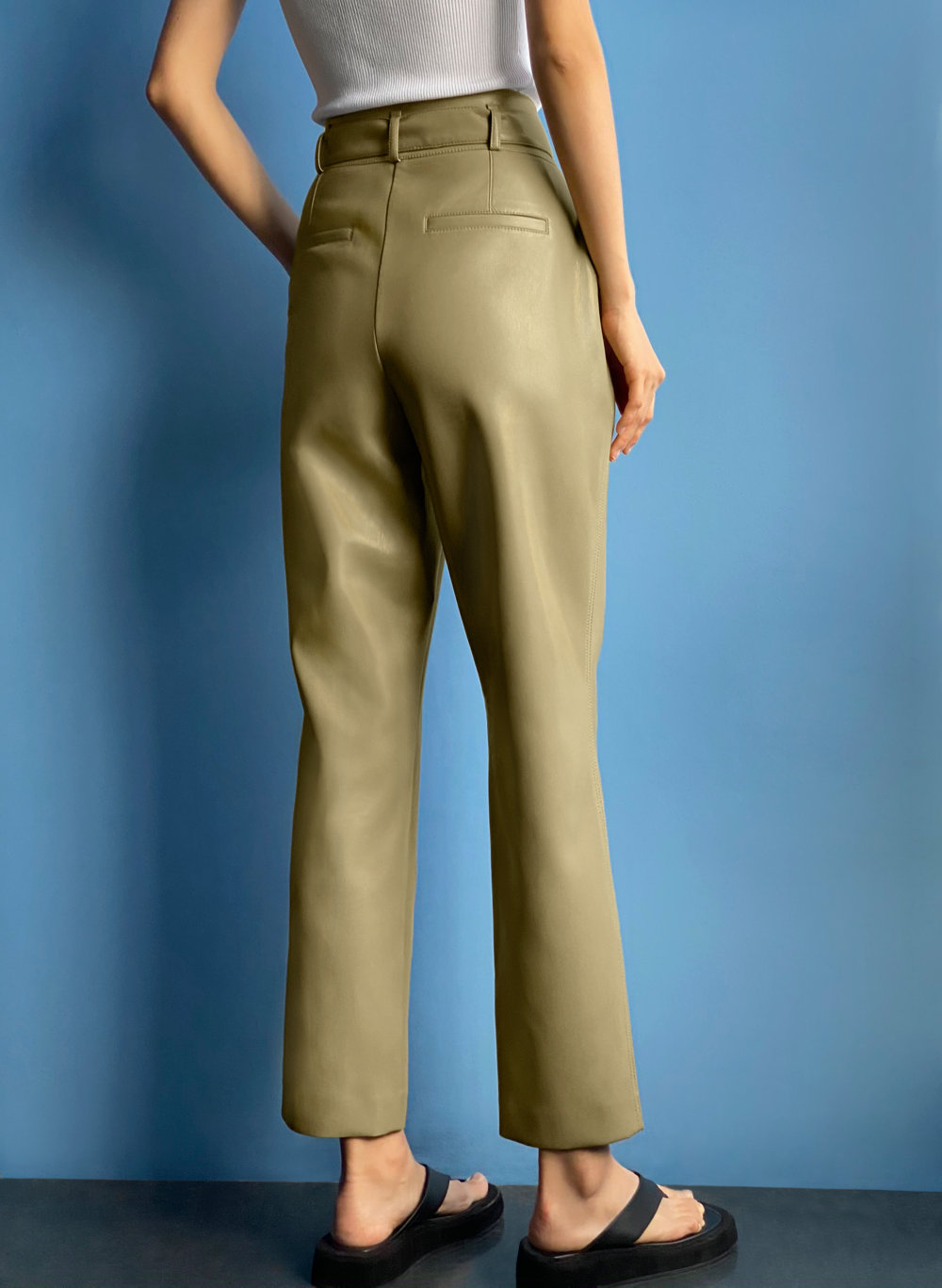 teal leather pants