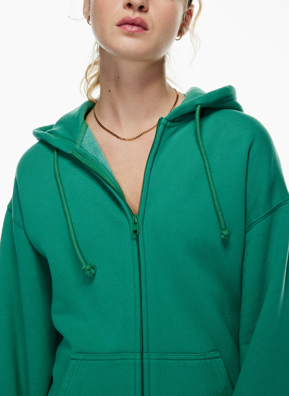 green zip up jacket