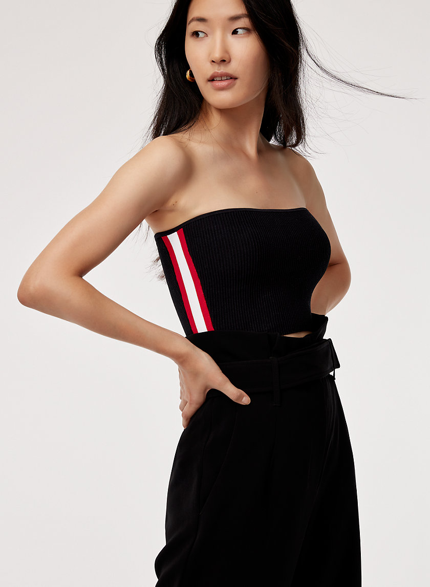 ESSAMBA TUBE TOP - Knit tube top with side stripe ESSAMBA TUBE TOP - Knit tube top with side stripe