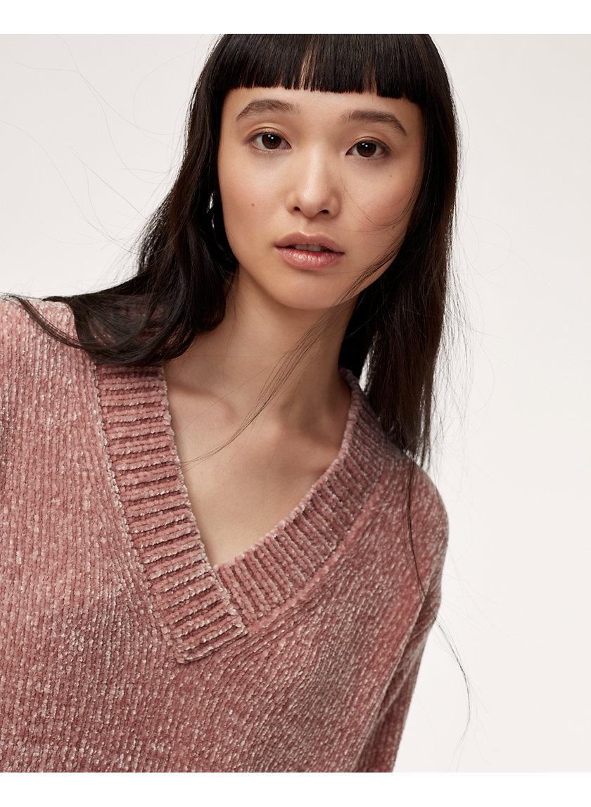 VIOLETTA SWEATER - Long, chenille V-neck sweater VIOLETTA SWEATER - Long, chenille V-neck sweater