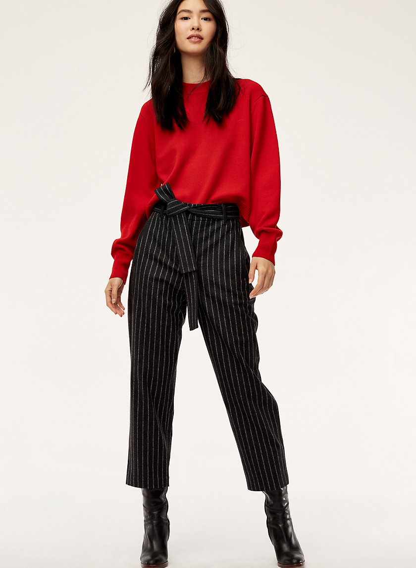 TIE-FRONT PANT - Cropped, high-waisted pinstripe pant TIE-FRONT PANT - Cropped, high-waisted pinstripe pant