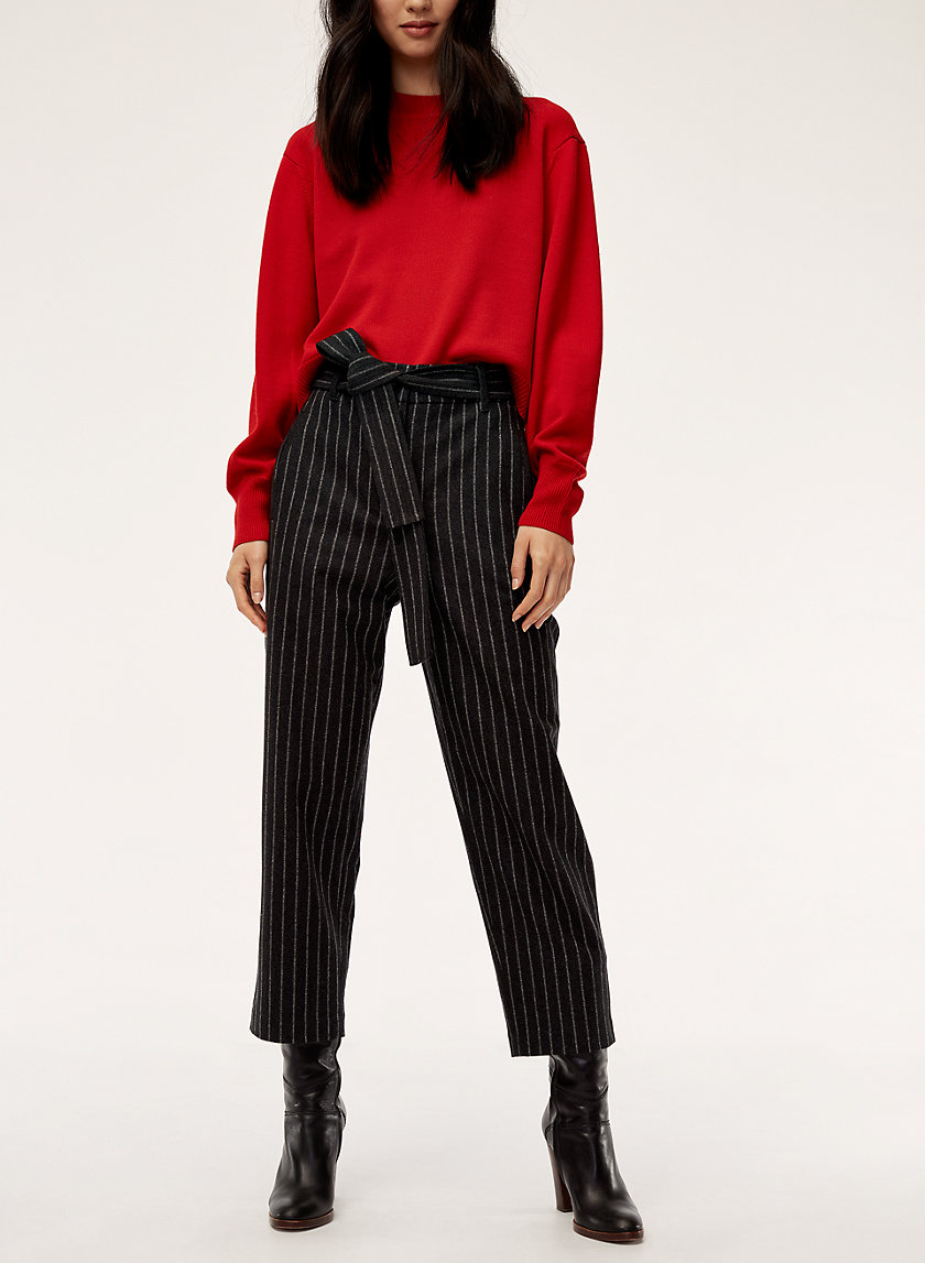 TIE-FRONT PANT - Cropped, high-waisted pinstripe pant TIE-FRONT PANT - Cropped, high-waisted pinstripe pant