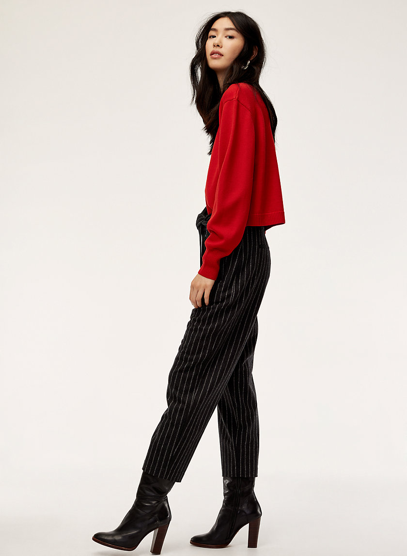 TIE-FRONT PANT - Cropped, high-waisted pinstripe pant TIE-FRONT PANT - Cropped, high-waisted pinstripe pant
