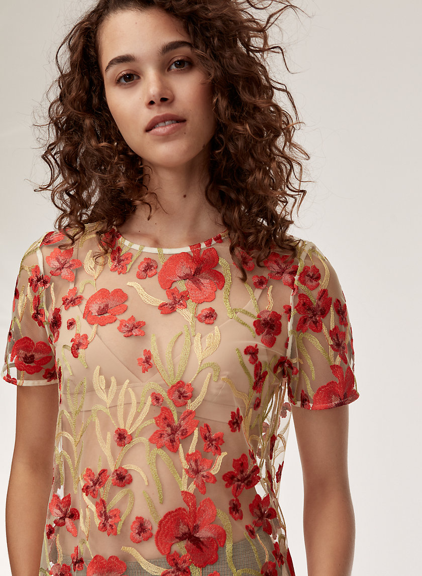 HOYA TOP - Embroidered floral, mesh top HOYA TOP - Embroidered floral, mesh top