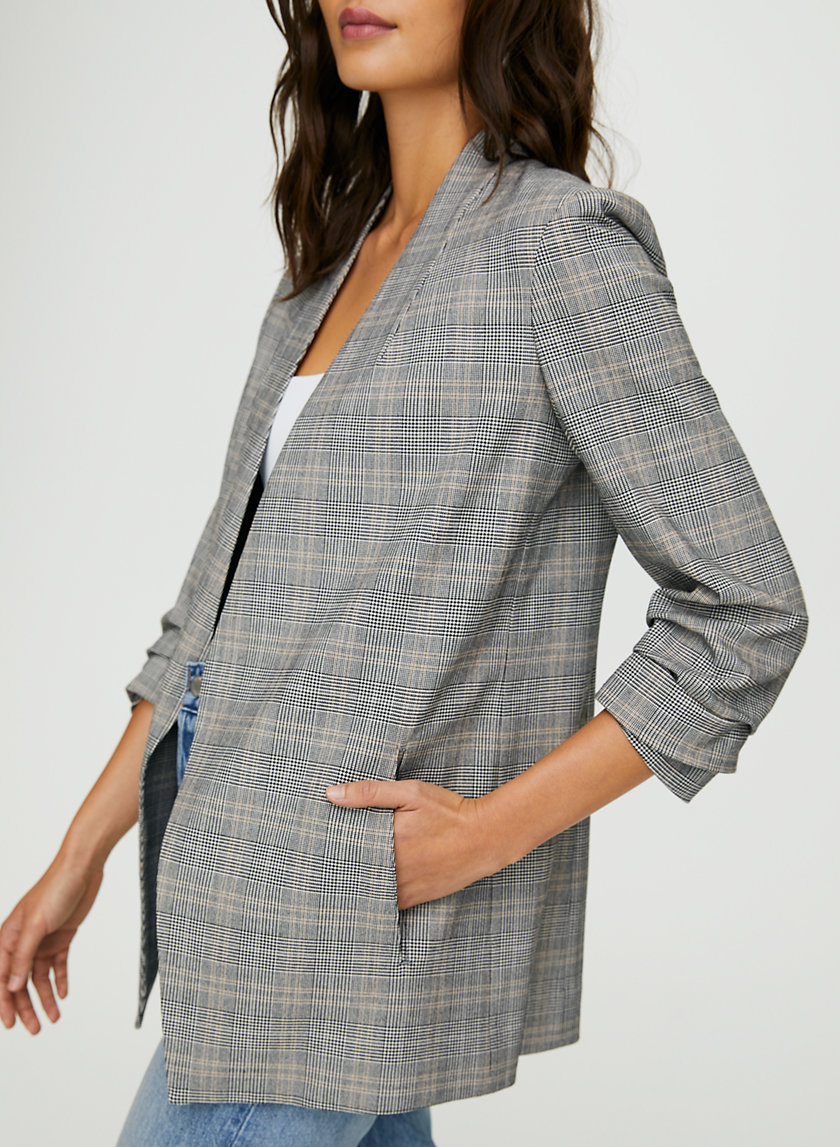 POWER CHECK BLAZER - 3/4-sleeve plaid blazer POWER CHECK BLAZER - 3/4-sleeve plaid blazer