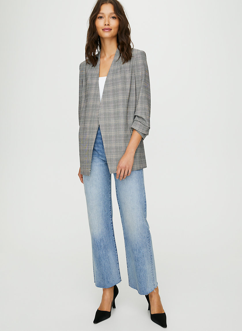POWER CHECK BLAZER - 3/4-sleeve plaid blazer POWER CHECK BLAZER - 3/4-sleeve plaid blazer