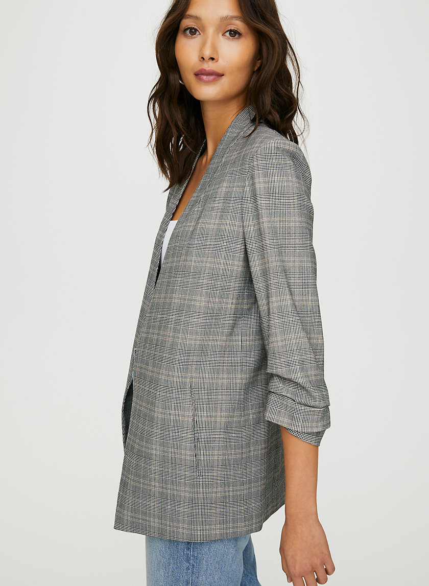 POWER CHECK BLAZER - 3/4-sleeve plaid blazer POWER CHECK BLAZER - 3/4-sleeve plaid blazer