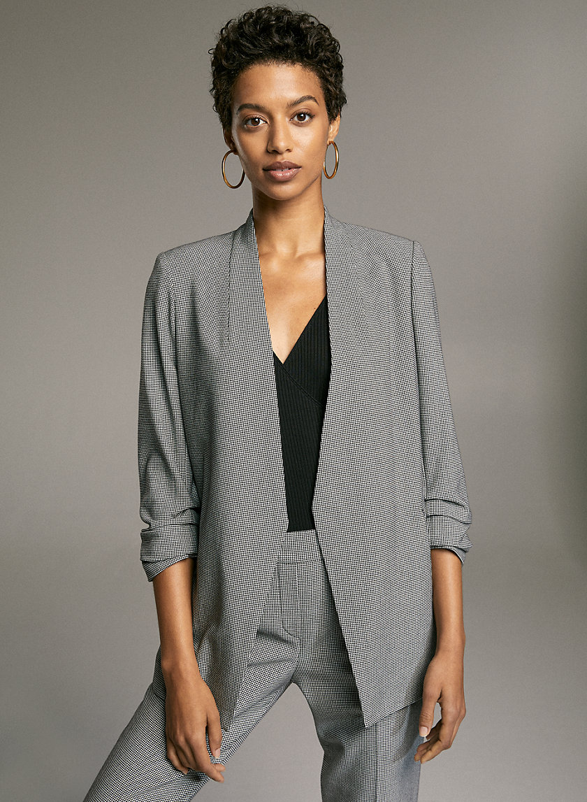 POWER CHECK BLAZER - 3/4 sleeve plaid blazer POWER CHECK BLAZER - 3/4 sleeve plaid blazer