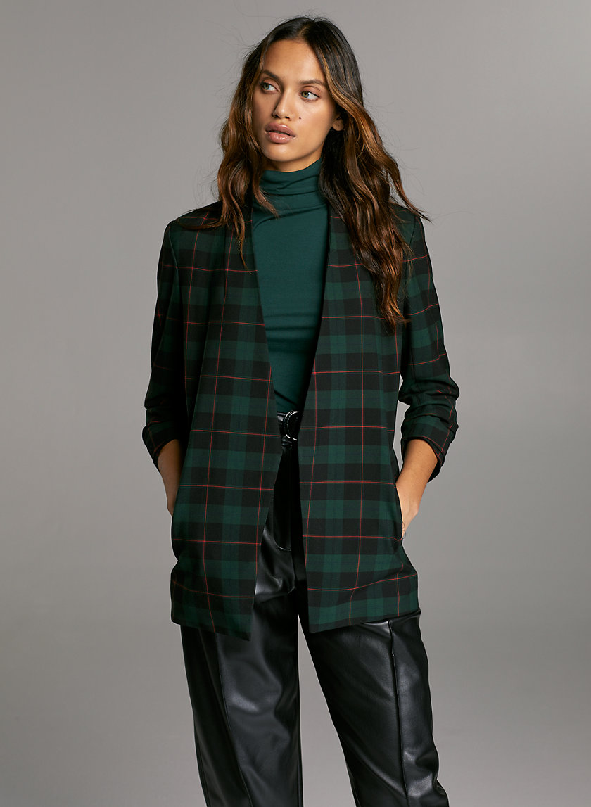 POWER CHECK BLAZER - 3/4 sleeve plaid blazer POWER CHECK BLAZER - 3/4 sleeve plaid blazer