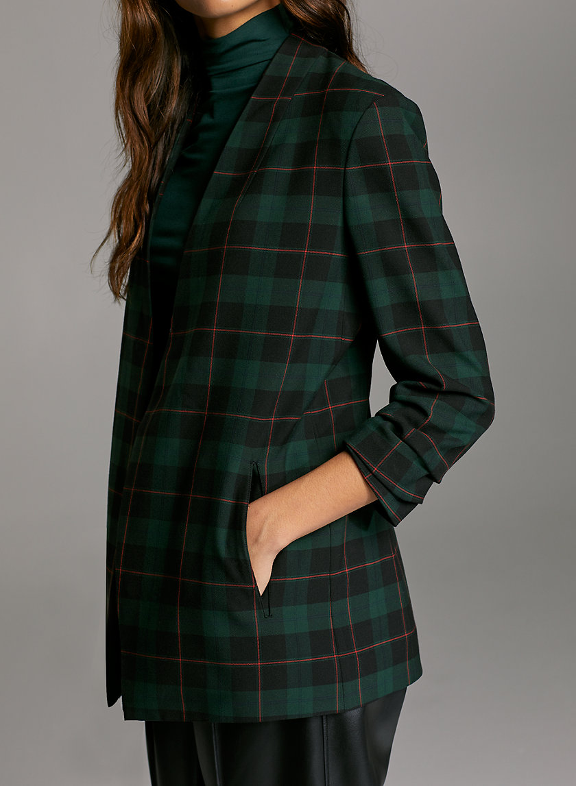 POWER CHECK BLAZER - 3/4-sleeve plaid blazer POWER CHECK BLAZER - 3/4-sleeve plaid blazer
