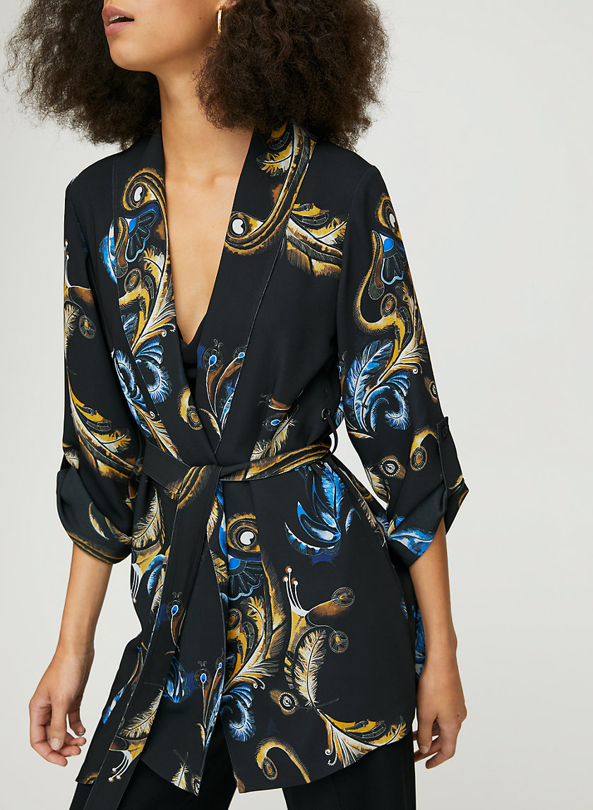 KAHLO MID ROBE - Feather-print robe jacket KAHLO MID ROBE - Feather-print robe jacket