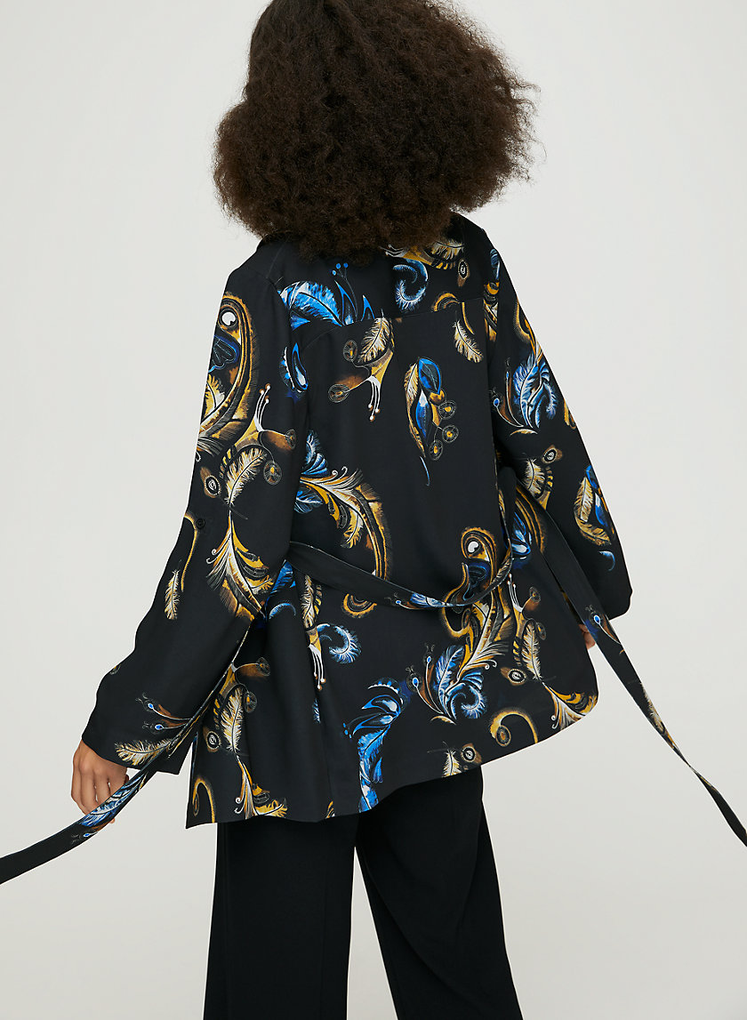 KAHLO MID ROBE - Feather-print robe jacket KAHLO MID ROBE - Feather-print robe jacket