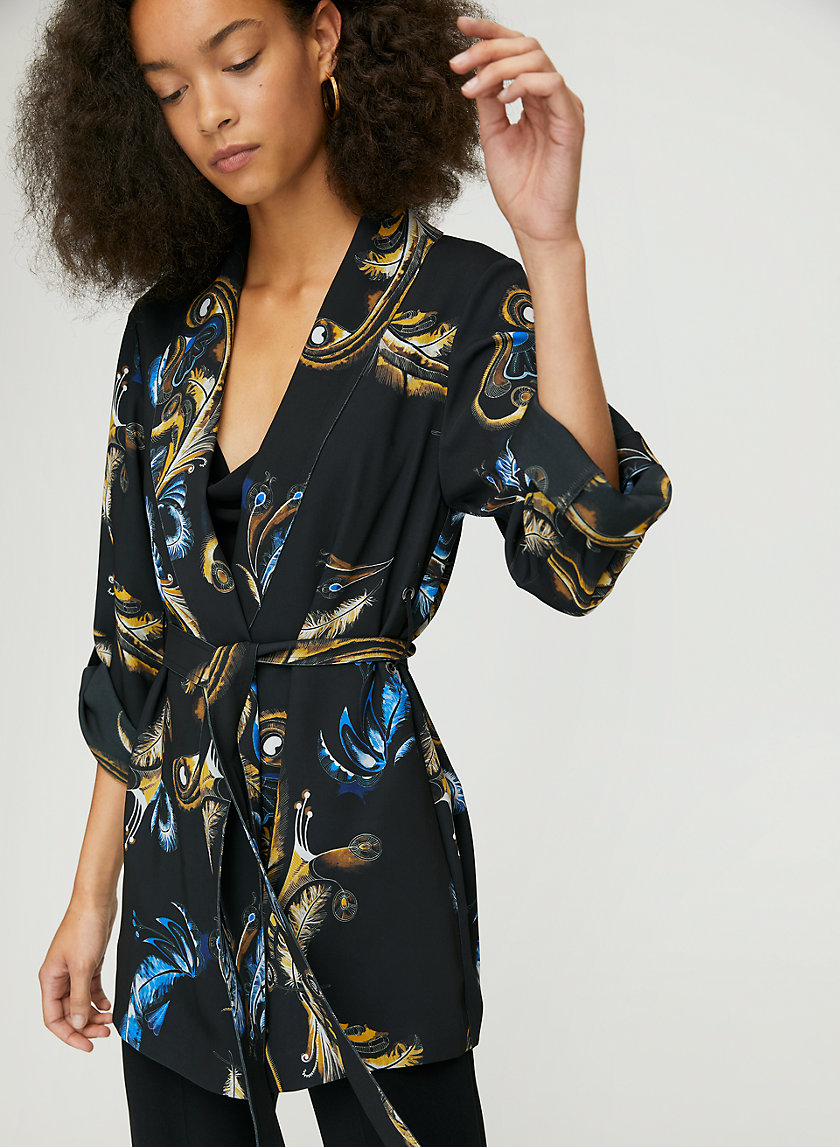 KAHLO MID ROBE - Feather-print robe jacket KAHLO MID ROBE - Feather-print robe jacket