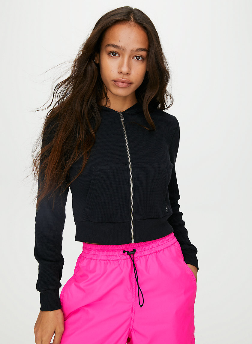 THERMAL ZIP HOODIE - Cropped waffle-knit hoodie THERMAL ZIP HOODIE - Cropped waffle-knit hoodie
