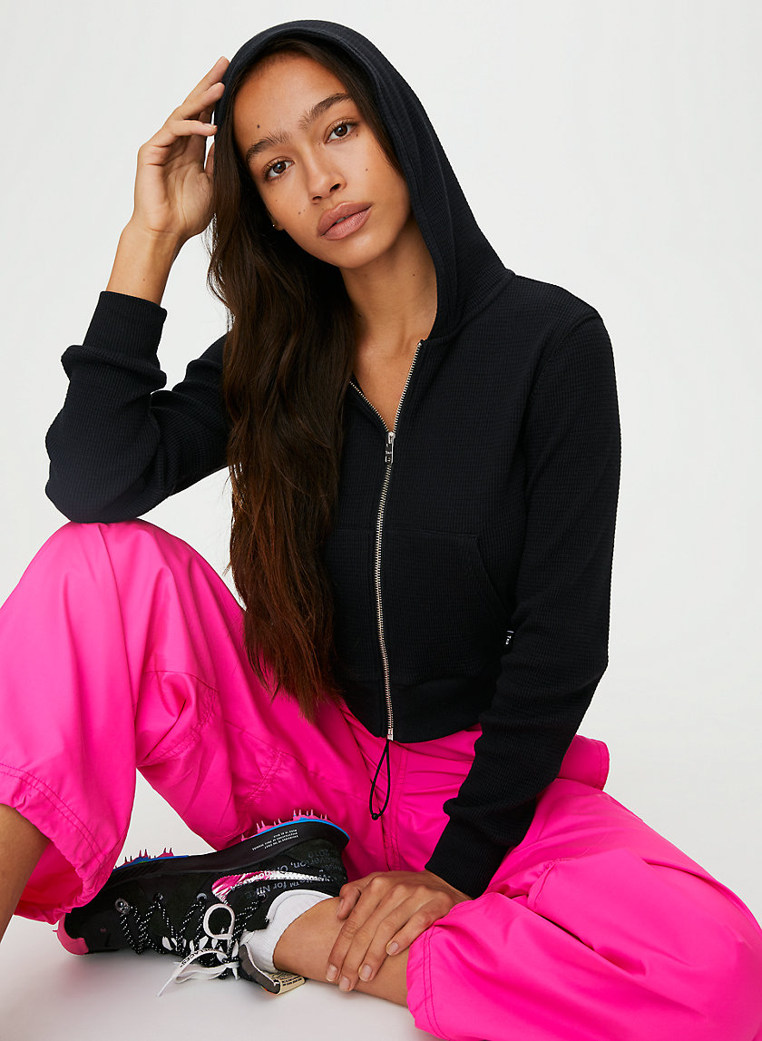 THERMAL ZIP HOODIE - Cropped waffle-knit hoodie THERMAL ZIP HOODIE - Cropped waffle-knit hoodie