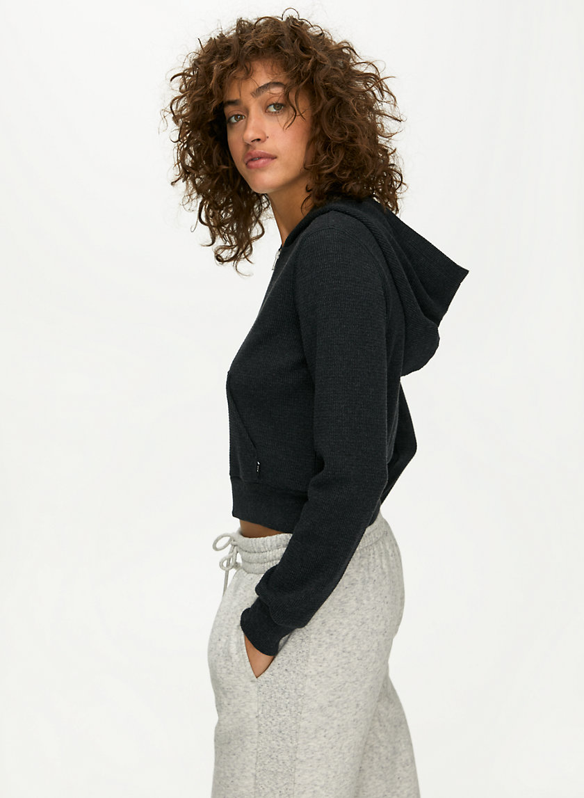 THERMAL ZIP HOODIE - Cropped waffle-knit hoodie THERMAL ZIP HOODIE - Cropped waffle-knit hoodie