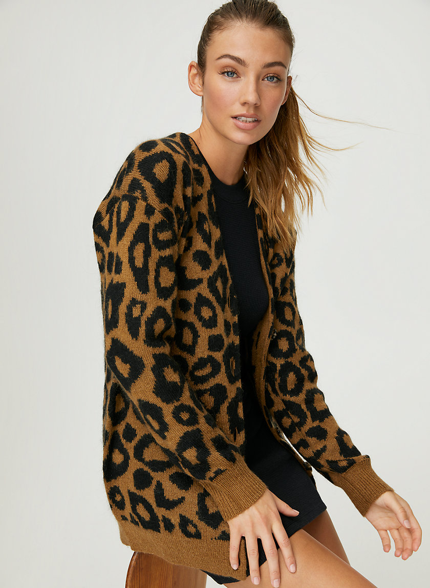 UTICA CARDIGAN - Fuzzy animal-print V-neck cardigan UTICA CARDIGAN - Fuzzy animal-print V-neck cardigan