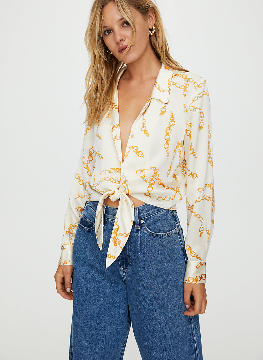 TIE-FRONT BLOUSE - Chain-print silk blouse TIE-FRONT BLOUSE - Chain-print silk blouse