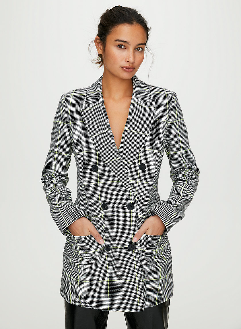 MARGAUX BLAZER - Double-breasted neon check blazer MARGAUX BLAZER - Double-breasted neon check blazer