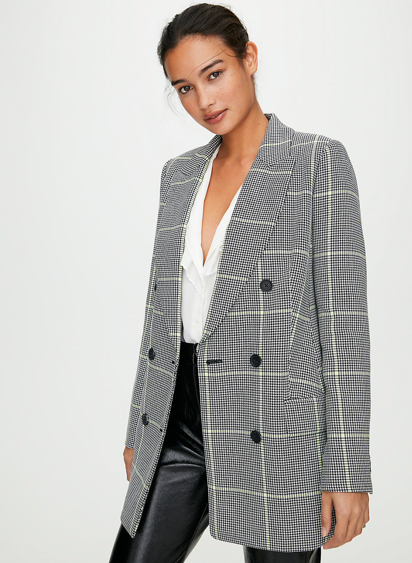 MARGAUX BLAZER - Double-breasted neon check blazer MARGAUX BLAZER - Double-breasted neon check blazer