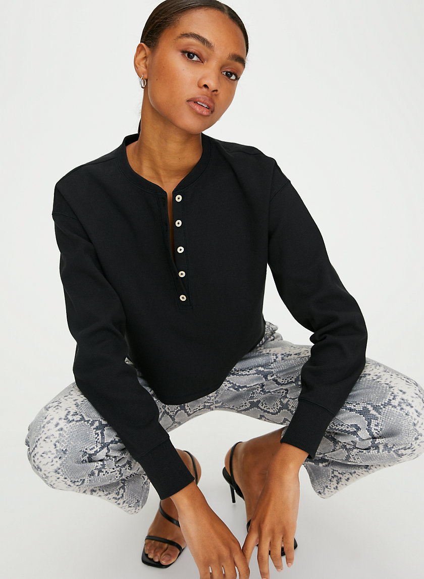 MAVIS T-SHIRT - Cropped, waffle-knit henley MAVIS T-SHIRT - Cropped, waffle-knit henley