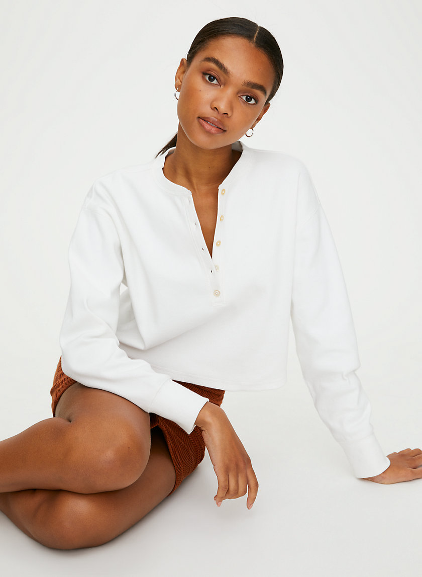 MAVIS T-SHIRT - Cropped, waffle-knit henley MAVIS T-SHIRT - Cropped, waffle-knit henley