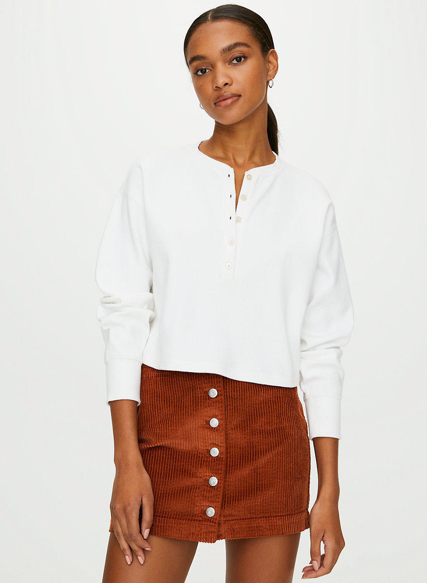 MAVIS T-SHIRT - Cropped, waffle-knit henley MAVIS T-SHIRT - Cropped, waffle-knit henley