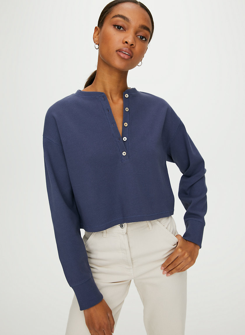 MAVIS T-SHIRT - Cropped, waffle-knit henley MAVIS T-SHIRT - Cropped, waffle-knit henley