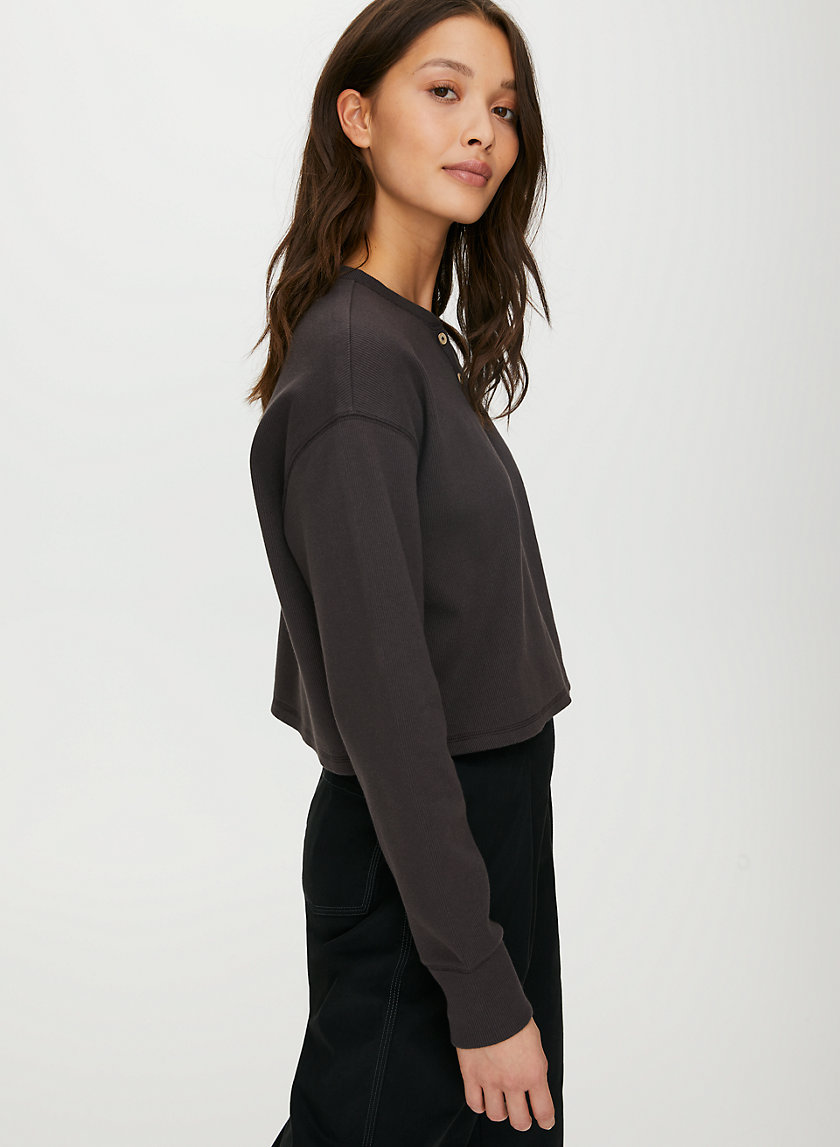 MAVIS T-SHIRT - Cropped, waffle-knit henley MAVIS T-SHIRT - Cropped, waffle-knit henley