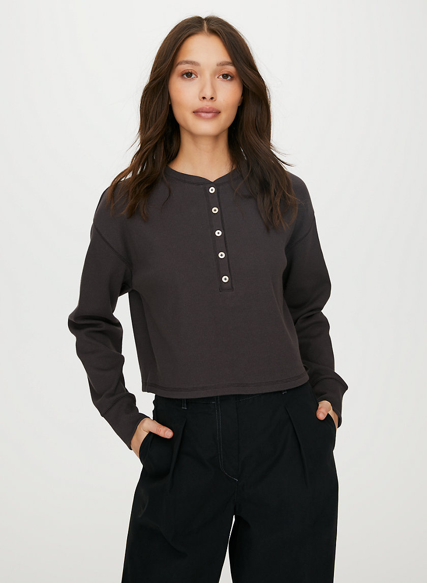 MAVIS T-SHIRT - Cropped, waffle-knit henley MAVIS T-SHIRT - Cropped, waffle-knit henley