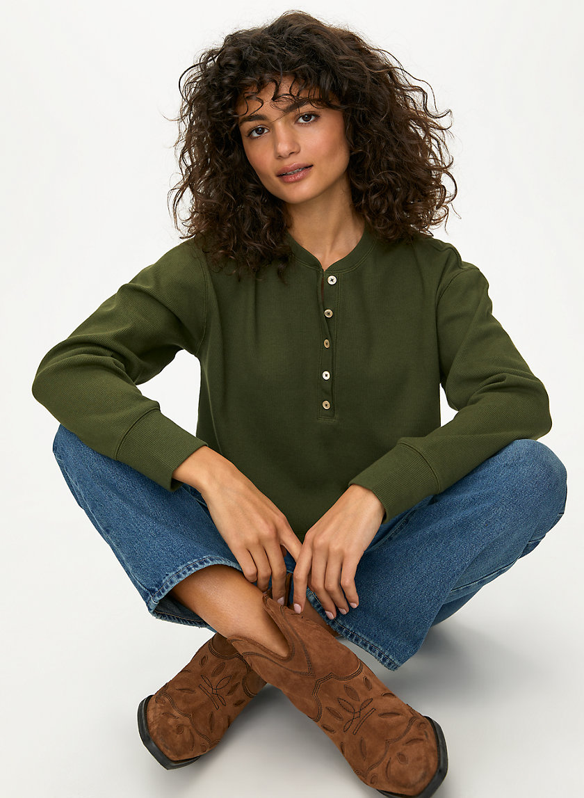 MAVIS T-SHIRT - Cropped, waffle-knit henley MAVIS T-SHIRT - Cropped, waffle-knit henley