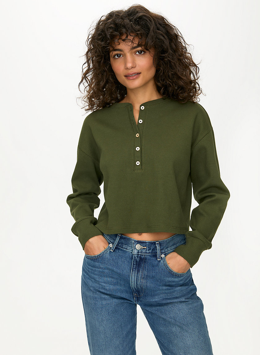 MAVIS T-SHIRT - Cropped, waffle-knit henley MAVIS T-SHIRT - Cropped, waffle-knit henley