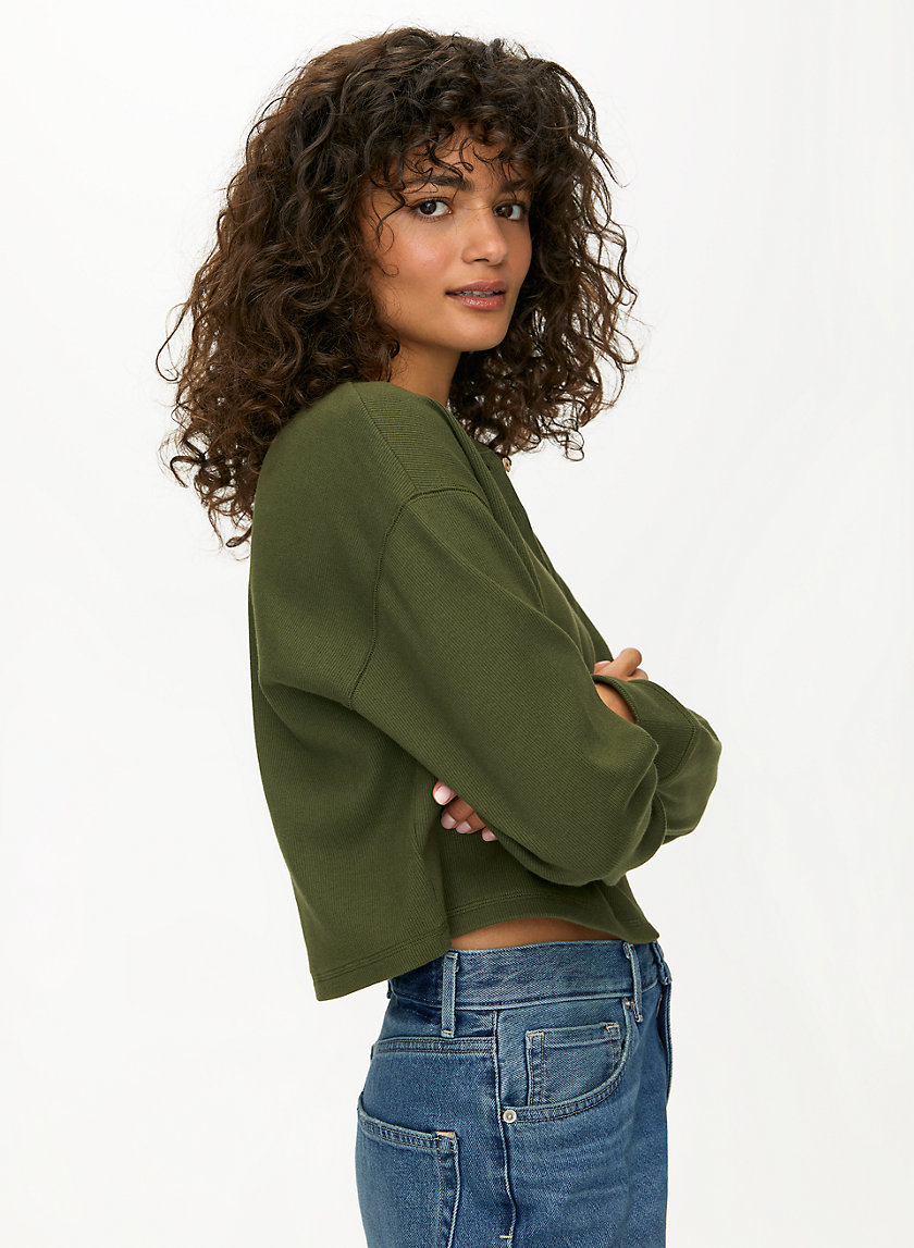 MAVIS T-SHIRT - Cropped, waffle-knit henley MAVIS T-SHIRT - Cropped, waffle-knit henley