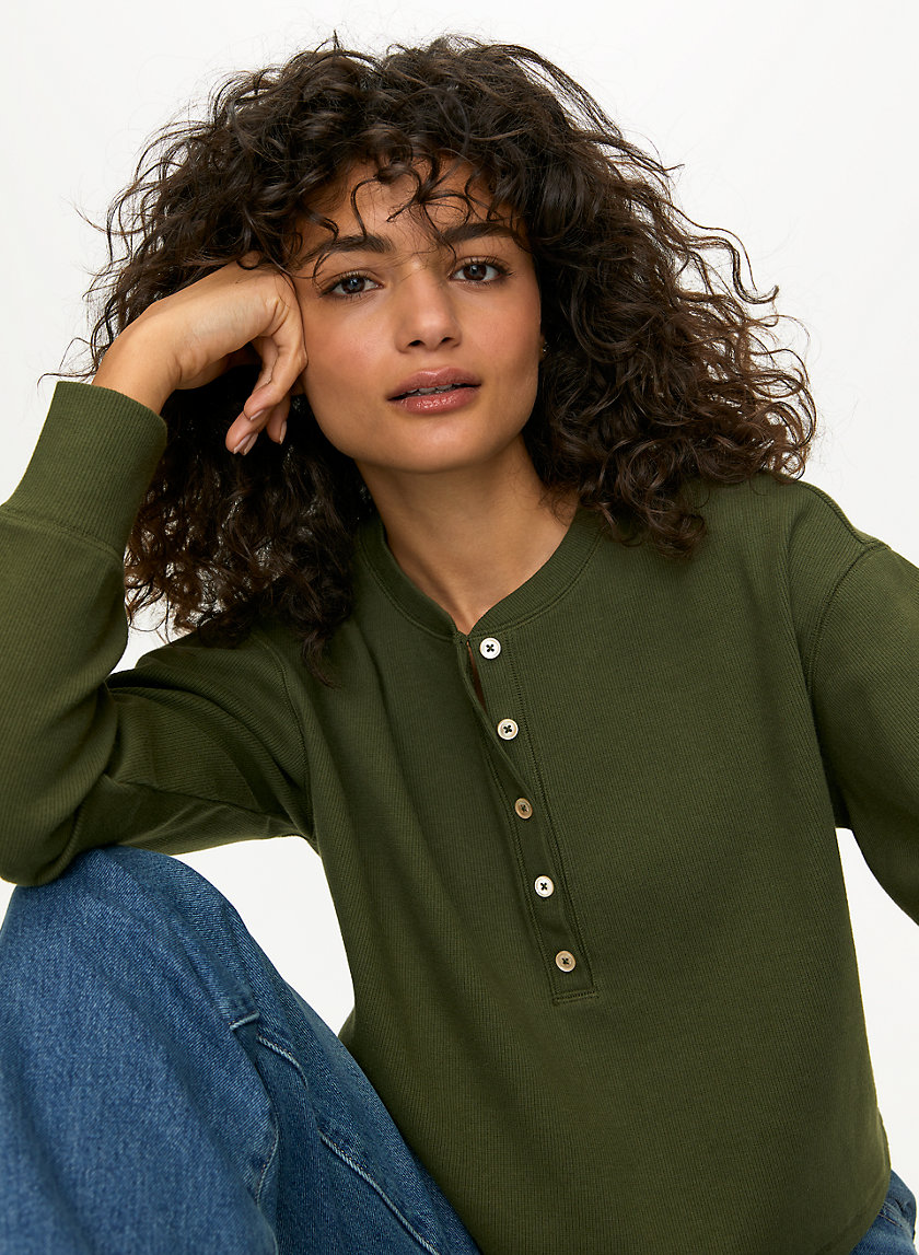MAVIS T-SHIRT - Cropped, waffle-knit henley MAVIS T-SHIRT - Cropped, waffle-knit henley