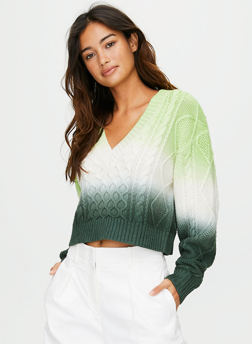 MYSTIC WOOL SWEATER - V-neck, cropped cable-knit sweater MYSTIC WOOL SWEATER - V-neck, cropped cable-knit sweater