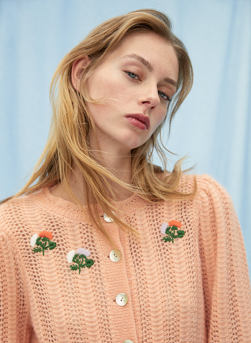 POLKA SWEATER - Puff-sleeve pointelle sweater POLKA SWEATER - Puff-sleeve pointelle sweater