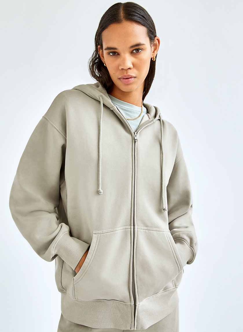 Tna Women's Extra Fleece Boyfriend Zip-Up Hoodie Sweatshirt in Heather Chrome Size 2XS