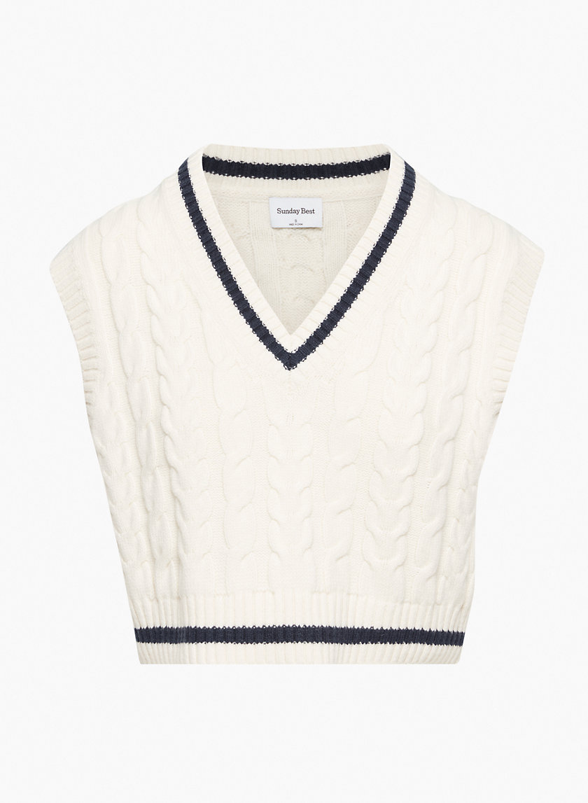 Sunday Best Women's Winston Cropped Sweater Vest in Wht Rabbit/Ttl Eclps Size Small