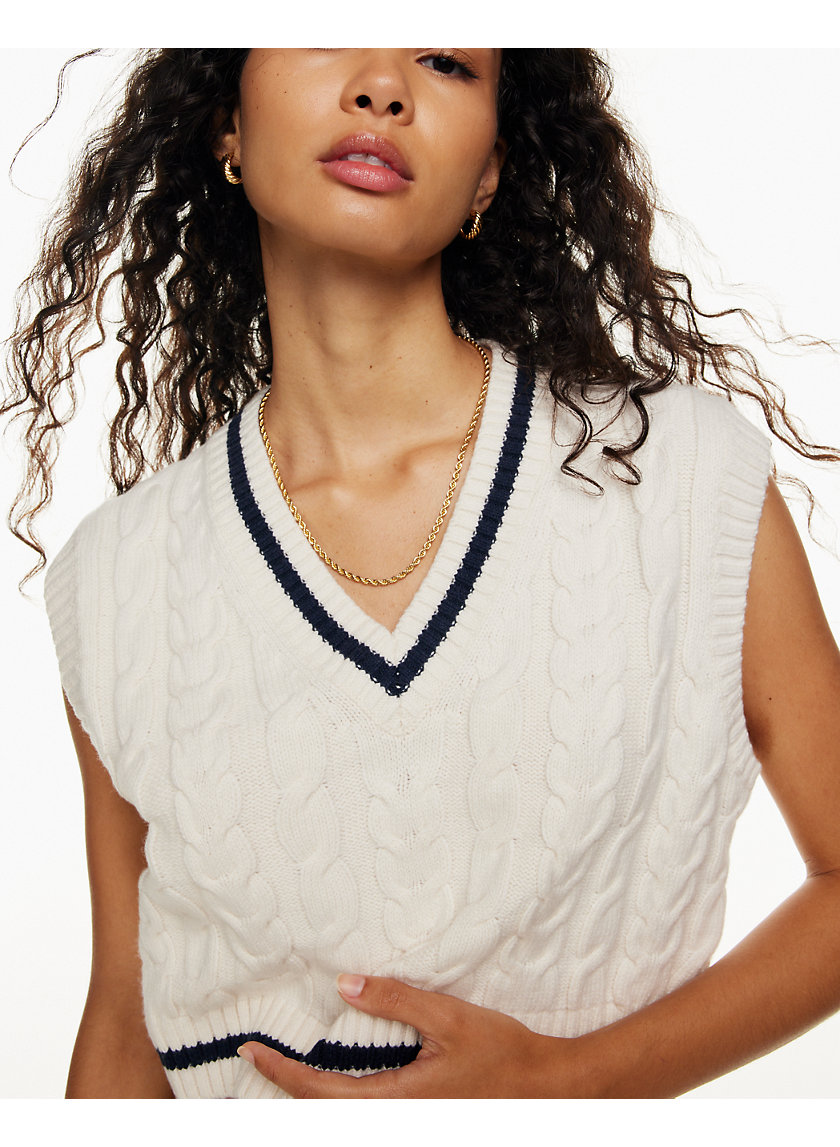 Sunday Best Women's Winston Cropped Sweater Vest in Wht Rabbit/Ttl Eclps Size Small