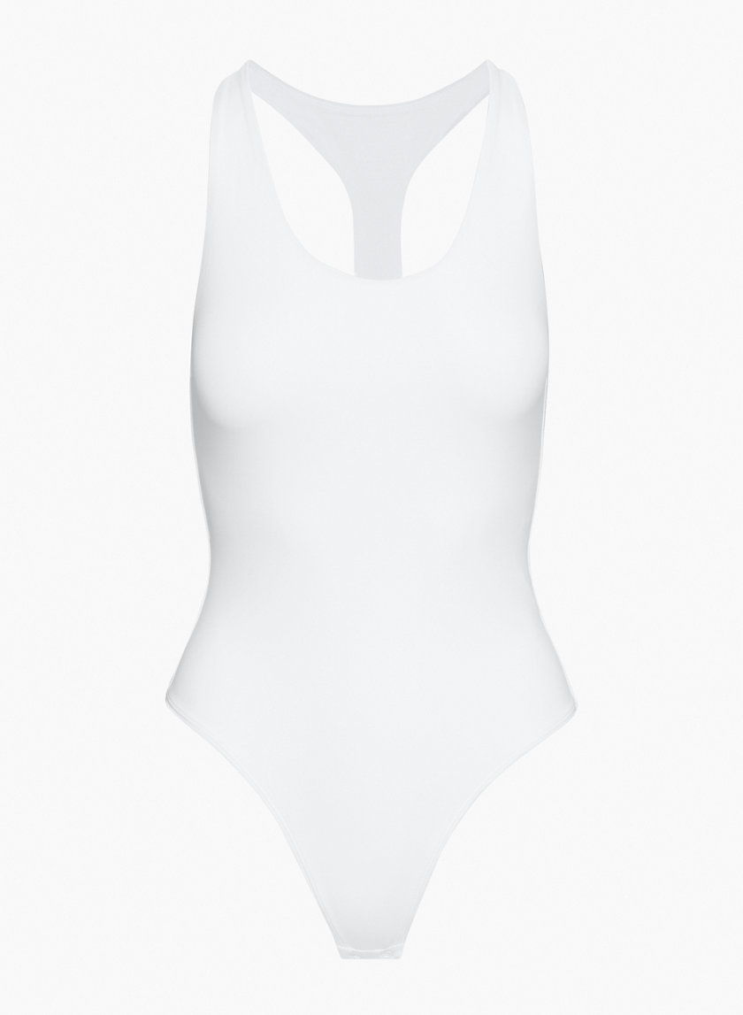 ASOS DESIGN racer tank top bodysuit with contrast binding in white