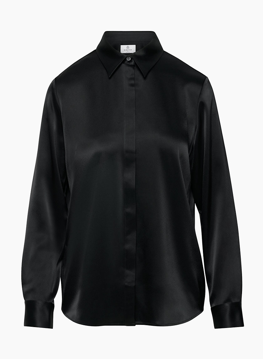 Bacall Satin Burnout Shirt - Black – Ecru